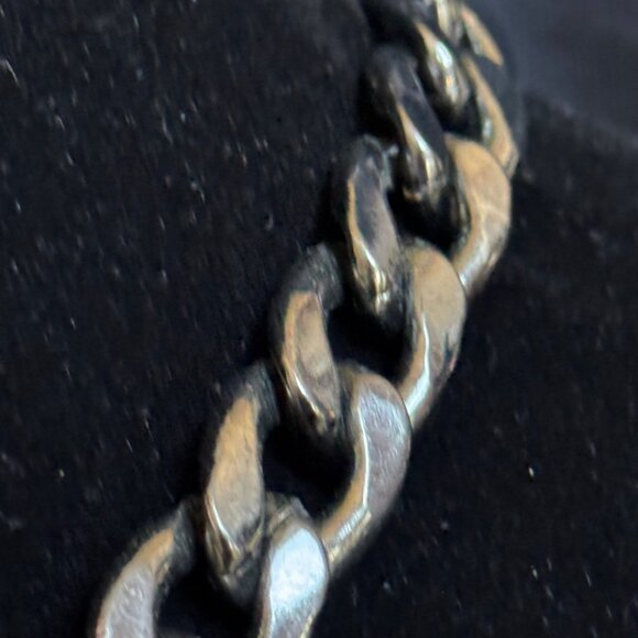 Vintage Black-Tone Chain Link Statement Necklace Clear Rhinestones Chain Length - Picture 3 of 8